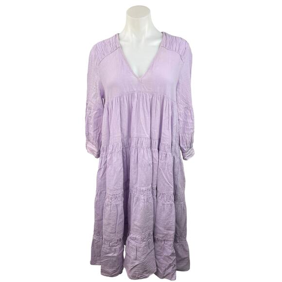 Devotion Twins Brussels Purple VNeck Long Sleeve Ruffle Tiered Midi Dress Size S - Picture 3 of 5